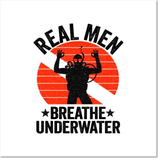 Real Men Breathe Underwater Scuba Diving Diver Down Flag Posters and Art